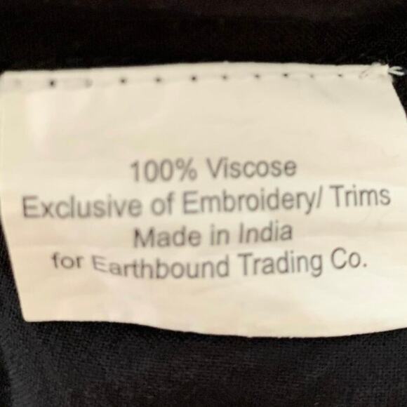 Earthbound Trading Top Blouse Short Sleeve Hippie Festival Boho Black Large - Picture 5 of 6